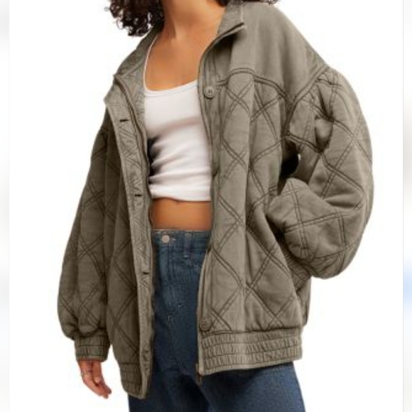 NWT Free People Juno Jacket Laurel Oak Green Boho Quilted Bomber Oversized M - Picture 1 of 14